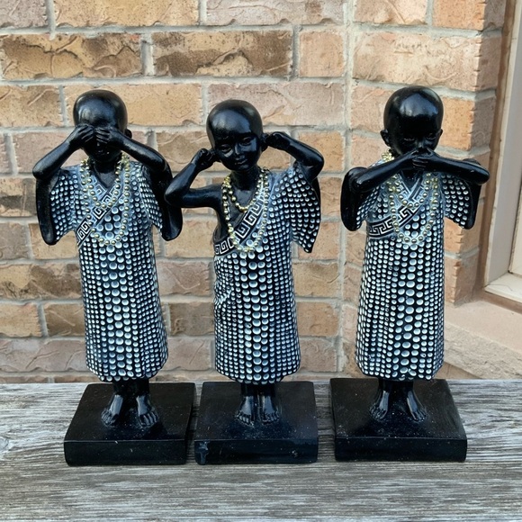Wooden Symbolic Cultural Figurines Statues Black White Decorative 9”  X 3 - Picture 10 of 12